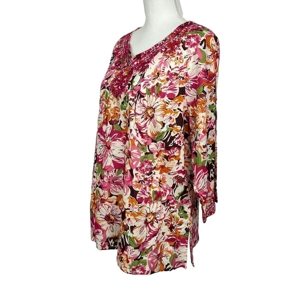 CJ BANKS Women’s Pullover Top Sz X (14W) Multi Color Floral Print Embroidered - Picture 3 of 13